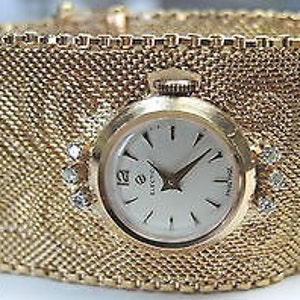 Antique Diamond Ladies Election Wrist Watch 18KY 15 Jewels D-.12ct 71/4" 67.7GM