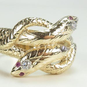 Antique Diamond Double Snake Unisex Ring 13KY Ring Size 8 UK-P1/2 .91&quot; Wide Art Deco
