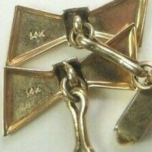 Antique Art Deco Vintage Estate Unisex Bow Tie Cufflinks 14K Yellow Gold Enamel image 7