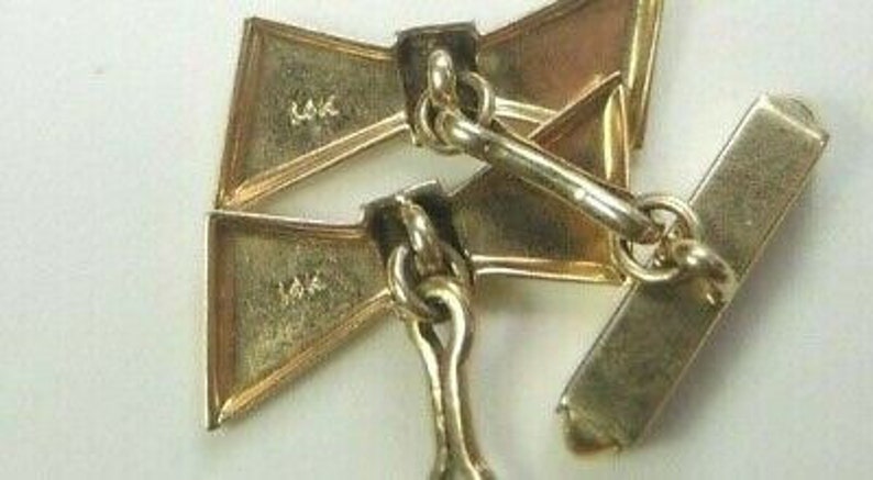 Antique Art Deco Vintage Estate Unisex Bow Tie Cufflinks 14K Yellow Gold Enamel image 7