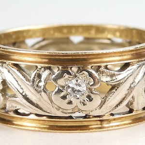 Antique 1920&#39;s Diamond Wedding Eternity Band 14KY/W Ring Size 6.5 UK-M1/2 EGL USA Art Deco Conflict Free Diamonds