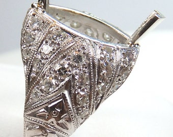 Antique Marquise Shape Engagement Mount Hold 12 x 8mm Ring Size 5 UK-J1/2 EGL USA Conflict Free Diamonds Circa 1930's Es-697