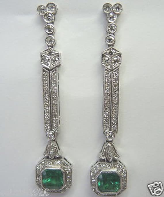 Antique Art Deco Colombian Emerald Diamond Platinu