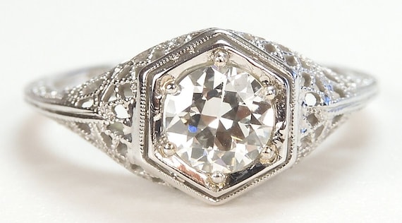 Antique 1920's Diamond Filigree Engagement Ring S… - image 1