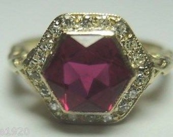 Antique Synthetic Ruby Yellow Gold Art Deco Engagement Ring | RE-757