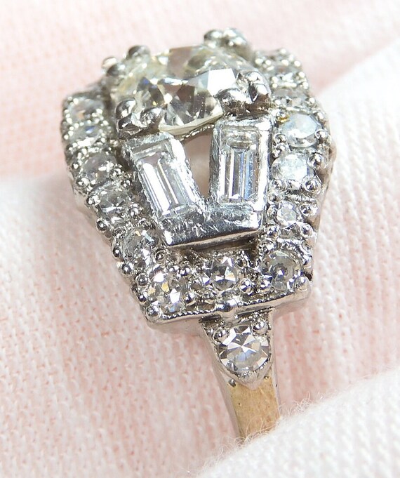 Antique 1920's Diamond Engagement Ring Platinum 1… - image 6