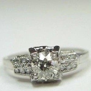 Antique Art Deco Vintage Old European Diamond Platinum Engagement Ring Size 6.5 UK-M1/2 Egl Usa Gem Id Card Appraisal Included / RE- 943