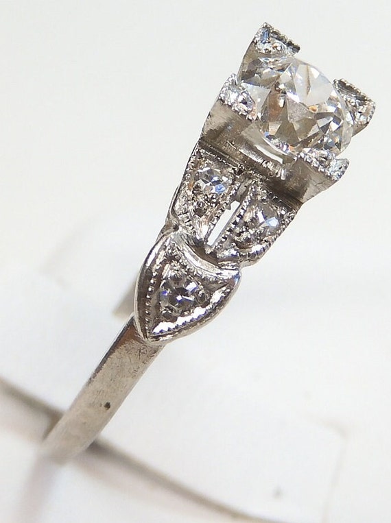 Antique European Diamond Platinum Engagement Ring… - image 4