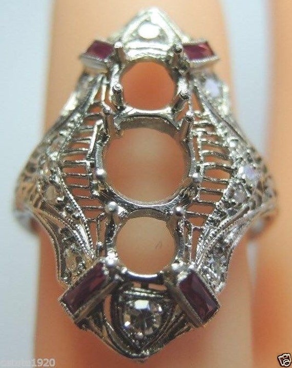 Antique Diamond Ruby Platinum Art Deco Engagement… - image 3