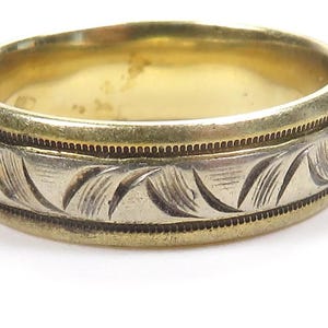 Antique Art Deco Unisex Wedding Band 13K Two Tone Ring Size 9.25 UK-S 6.57MM