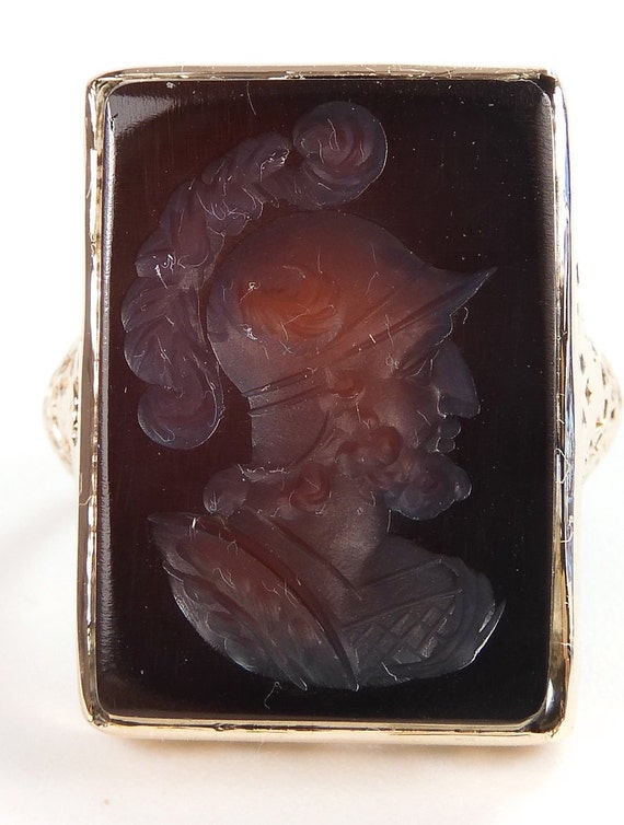 Antique Art Deco Vintage Intaglio Black Onyx Filig