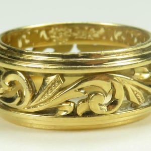 Antique 1920&#39;s JS 17K Yellow Gold Wedding Band Ring Size 5 UK-J1/2 7.93MM Width