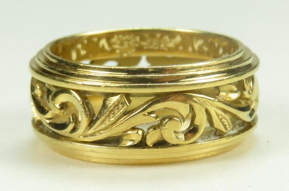 Antique 1920's JS 17K Yellow Gold Wedding Band Ring Size 5 UK-J1/2