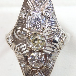 Antique Art Deco Vintage Engagement Dinner 18K White Ring Sz 6.5 UK-M1/2 EGL USA