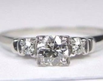 Antique Art Deco Diamond Platinum Engagement Ring | RE: 989