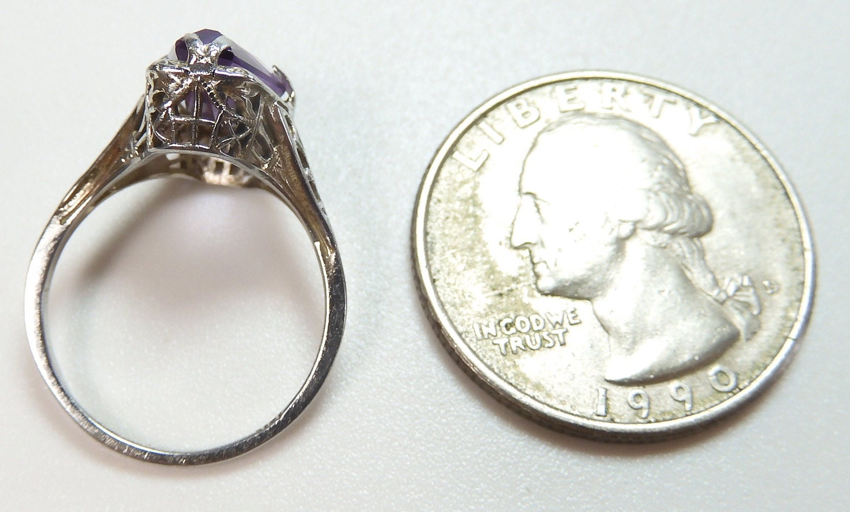 Bague Ancienne En Or Rose 14 Carats Avec Améthyste Ovale - Style Art Déco Années 1920 - Taille 5 UK