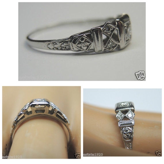 Antique Diamond Platinum Art Deco Engagement Ring… - image 3