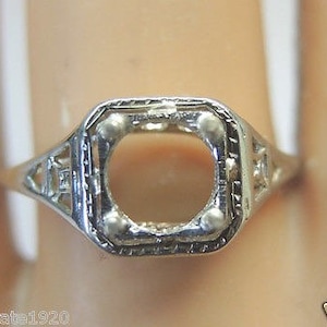 Antique Art Deco Vintage 18K White Gold Engagement Ring Setting Mounting Mount Finger Size 7.5 UK-O1/2 | Will Hold 6MM