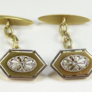 Antique Art Deco Unisex Rose Diamond Cufflinks 18KY/Platinum 17.12 MM x 9.98 MM Conflict Free Diamonds