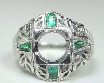 Antique Art Deco Platinum Emerald Engagement Ring Setting Ring Size 7 UK-N1/2 | Will Hold 7-7.5MM | ES- 230