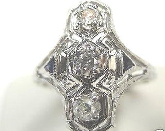 Antique European Diamond Sapphire  White Gold Engagement Ring re-538