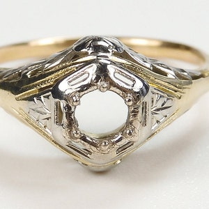 Antique Engagement Mounting Setting Hold 4 MM 14K Two Tone Ring Size 6 UK-L1/2 1930&#39;s