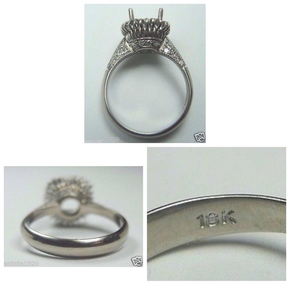 Antique Diamond White Gold Engagement Ring | Sett… - image 5