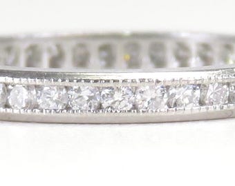 Antiek deco jaren 1920 bruiloft eeuwigheid platina band ringmaat 6 UK-L1/2 EGL VS ret-353