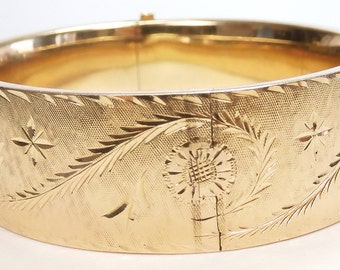 Antique Bangle Engraved Bracelet 14KY 6.5