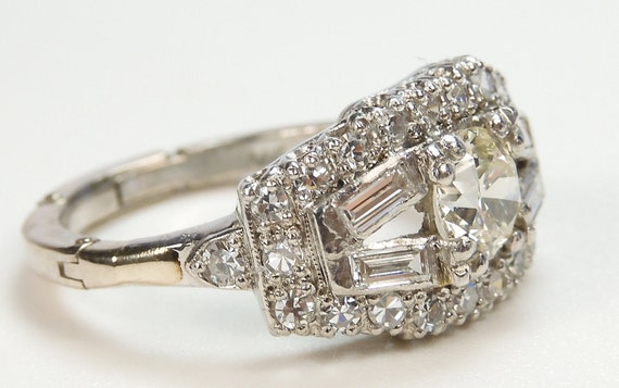 Antique 1920's Diamond Engagement Ring Platinum 1… - image 3