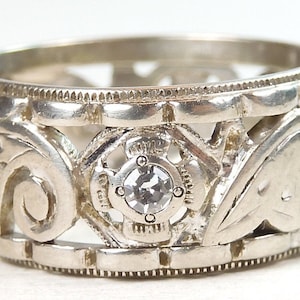 Antique Art Deco Vintage 14K White Gold Wedding Eternity Band Ring Size 6.5 UK-M1/2 EGL USA rget-140
