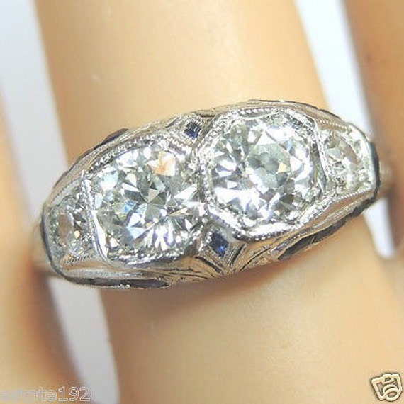 Antique European Diamond Sapphire Platinum Engage… - image 3