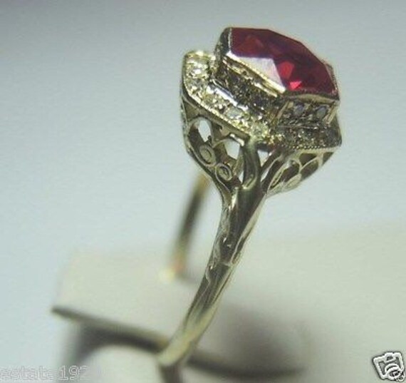 Antique Synthetic Ruby Yellow Gold Art Deco Engag… - image 4