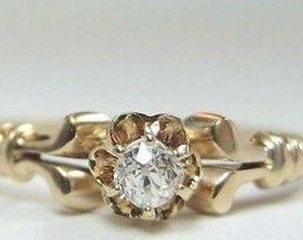 Victorian Vintage Diamond Yelow Gold Engagement Ring | RE-935