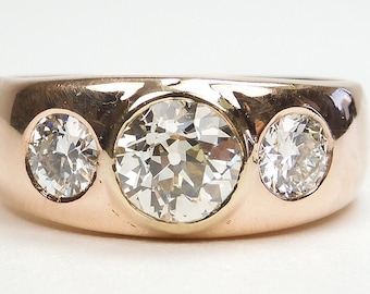 Bague de fiançailles en diamant unisexe européen antique des années 1920 en or rose 14 carats 9 UK-R1/2 EGL USA