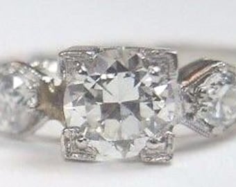 Antique Art Deco Vintage Diamond Platinum Engagement Ring Size 5.75 UK-L EGL USA Circa 1930's | Re-774