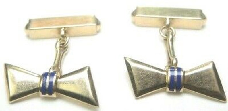 Antique Art Deco Vintage Estate Unisex Bow Tie Cufflinks 14K Yellow Gold Enamel image 1