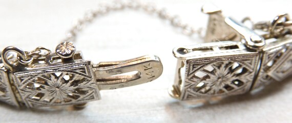 Antique Vintage Art Deco Diamond Filigree Bracele… - image 8