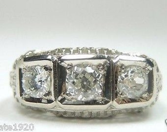 Antique Art Deco Diamond Filigree White Gold Engagement Ring | RE-575
