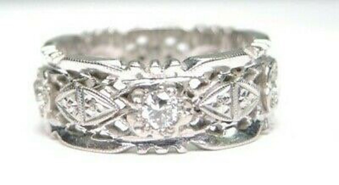 Antique Art Deco Diamond Eternity Wedding Band 14K White Gold | RGET ...