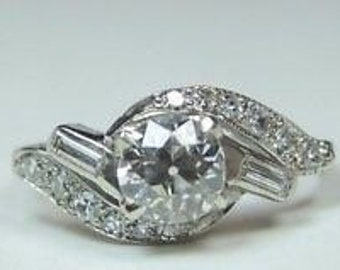 Antique Vintage Art Deco Diamond Engagement 14K White Gold | RE-952