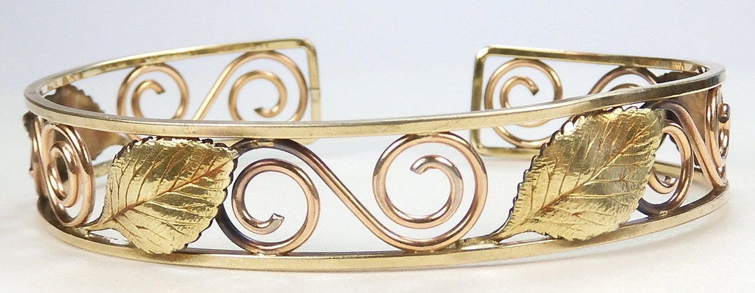 Antique Vintage Krementz 14K Rose Green Gold Cuff Bracelet .446