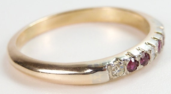 Antique Art Deco Vintage Ruby Diamond Wedding Ban… - image 4