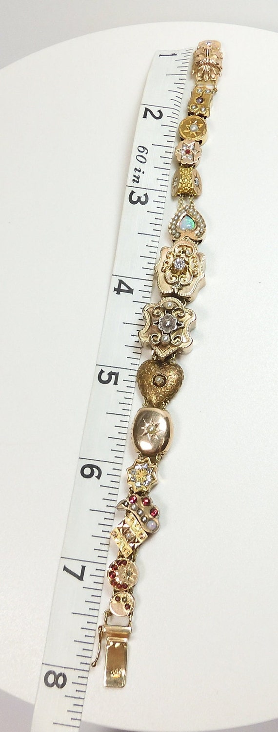 Antique Art Deco Slide Bracelet 14KY Gold 6.75" 1… - image 2