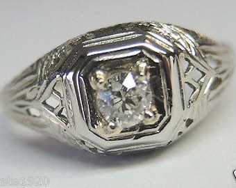 Antique Art Deco Vintage 18k White Gold Diamond Engagement Ring Size 6 uk-l 1/2 EGL USA Appraisal Included | RE: 443