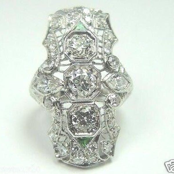 Antique Art Deco Vintage Diamond Platinum Filigree Engagement Dinner Ring Finger Size 6 EGL USA Appraisal Included | RE-1120