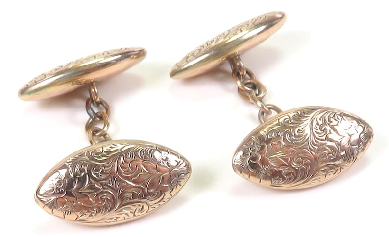 Antique Art Deco 1920's Unisex Engraved Cufflinks 9KT 375 Rose Gold ...