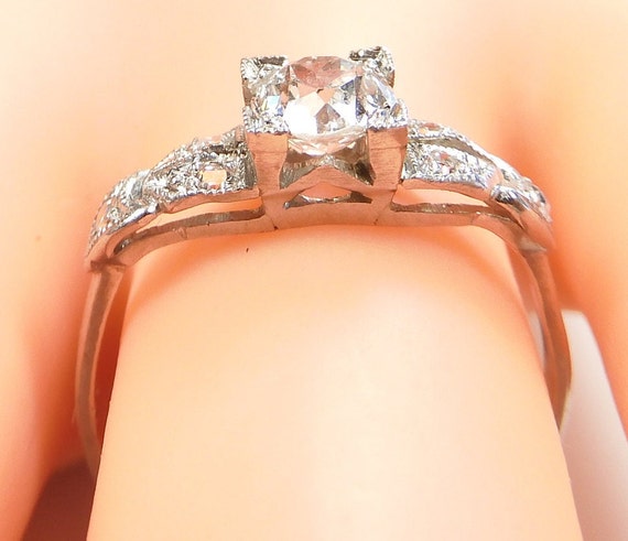 Antique European Diamond Platinum Engagement Ring… - image 6