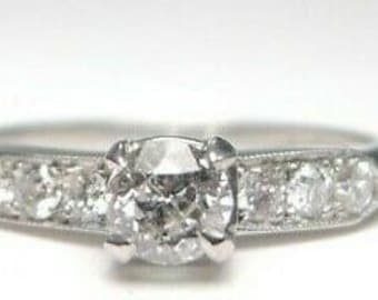 Antique Art Deco Vintage Diamond Engagement Platinum Ring re-1086