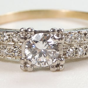 Art Deco Antique White Rose Engagement 14K Yellow and 14K White Gold Ring Size 8 UK-P1/2 Circa 1930&#39;s RE-1251